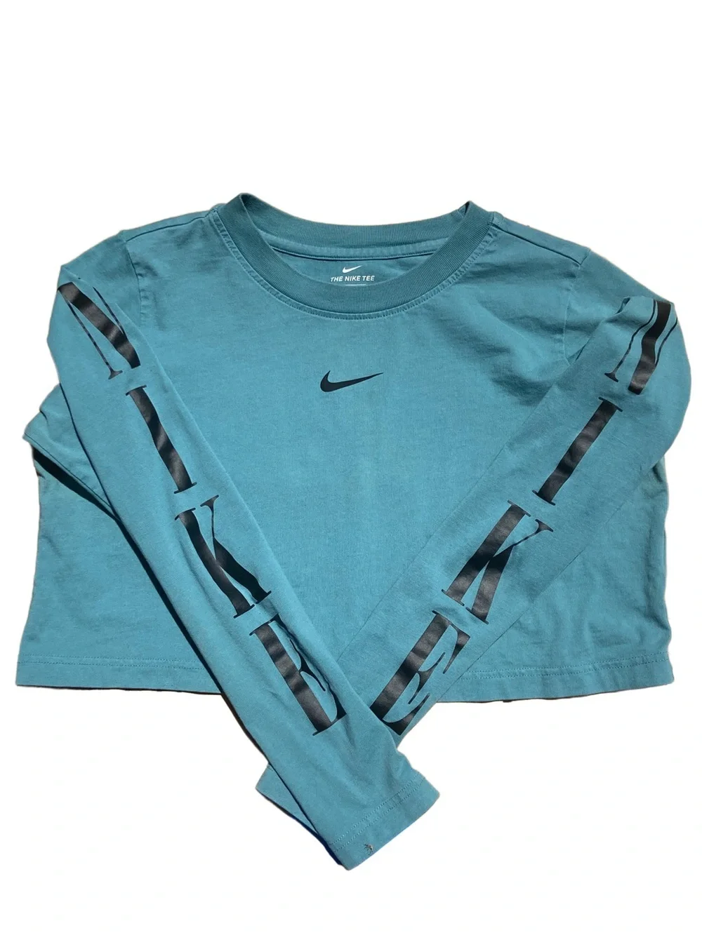 Nike Teal (blue / green) Long Sleeve Cropped Top Size L